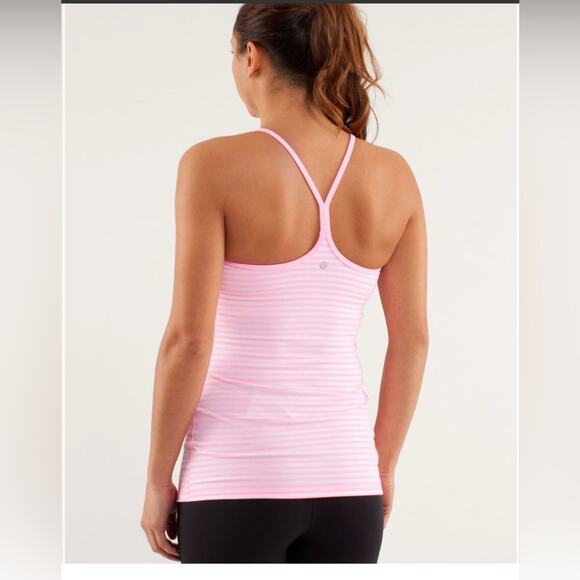 Lululemon Power Y Tank *Luon Light Classic Stripe in White and Pink Shell - Picture 9 of 9
